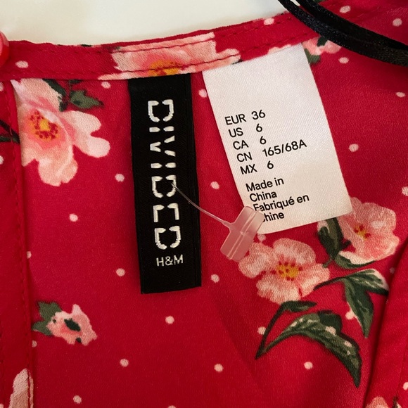 H&M Kimono Romper Womens Red Floral Print V Neck Long Bell Sleeve Open Back - Picture 6 of 8